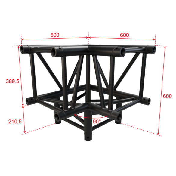 Angle aluminium carré 390 charge lourde 3 directions 90° noir - Contest Stage QUATRO39-A02 blk