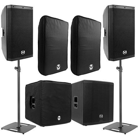 Mac Mah Pack AS 115 (la paire) + AS 818 Sub + housses et supports d'enceintes Plugger ST180 – 110 cm