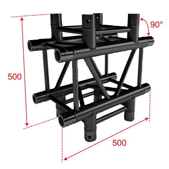 Angle aluminium carré 290 charge lourde 4 directions 90° noir - Contest Stage QUATRO-A04 blk