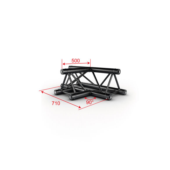 Té horizontal 290 mm 3 directions 90° noir - Contest Stage AG29-036 blk