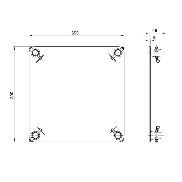 Embase au sol 400x400 mm pour structures QUATRO39 Aluminium haute résistance noir - Contest Stage EMQUA39-B1 blk