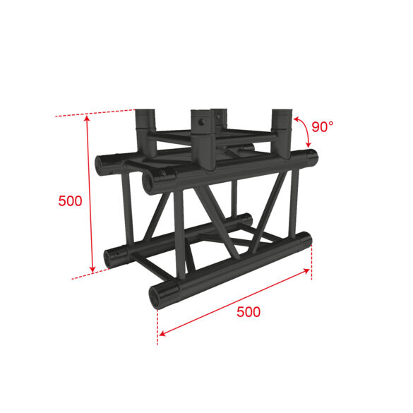 Angle aluminium carré 290 charge lourde 3 directions 90° noir - Contest Stage QUATRO-A03 blk