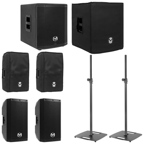 Mac Mah Pack AS 110 (la paire) + AS 812 Sub + housses + support d'enceintes Plugger ST180 (la paire) – 110 cm