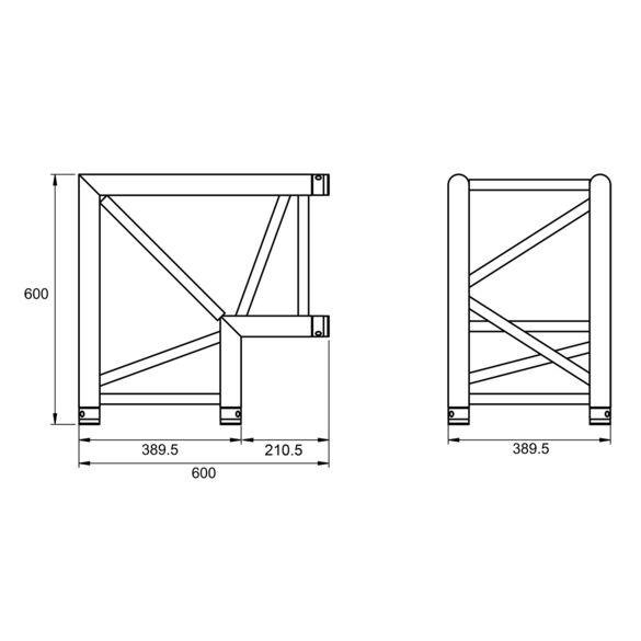 Angle aluminium carré 390 charge lourde 2 directions 90° noir - Contest Stage QUATRO39-A01 blk