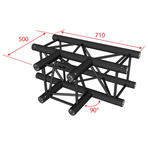 Angle aluminium carré 290 3 directions 90° noir - Contest Stage AGQUA-05 blk