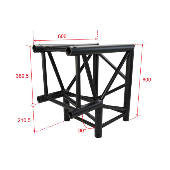 Angle aluminium carré 390 charge lourde 2 directions 90° noir - Contest Stage QUATRO39-A01 blk