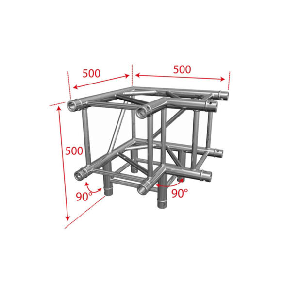 Angle aluminium carré 290 charge lourde 3 directions 90° - Contest Stage QUATRO-A02