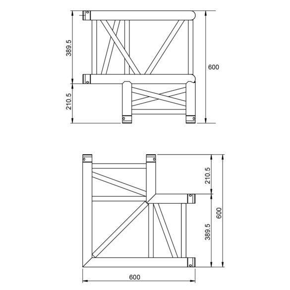 Angle aluminium carré 390 charge lourde 3 directions 90° noir - Contest Stage QUATRO39-A02 blk