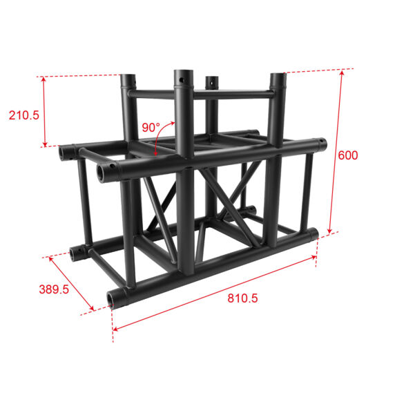 Angle aluminium carré 390 charge lourde 3 directions 90° noir - Contest Stage QUATRO39-A03 blk