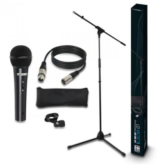 LD Systems MIC SET 1 - Set Microphone avec Micro, Pied Micro, Câble et Pince Micro